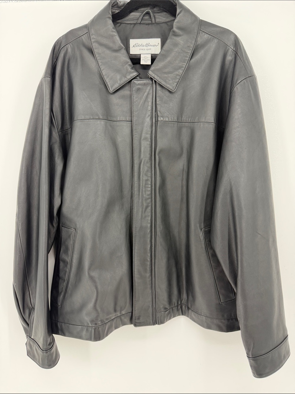 Eddie Bauer Men’s XXL Genuine Lambskin Leather Jacket Black 90s Y2K